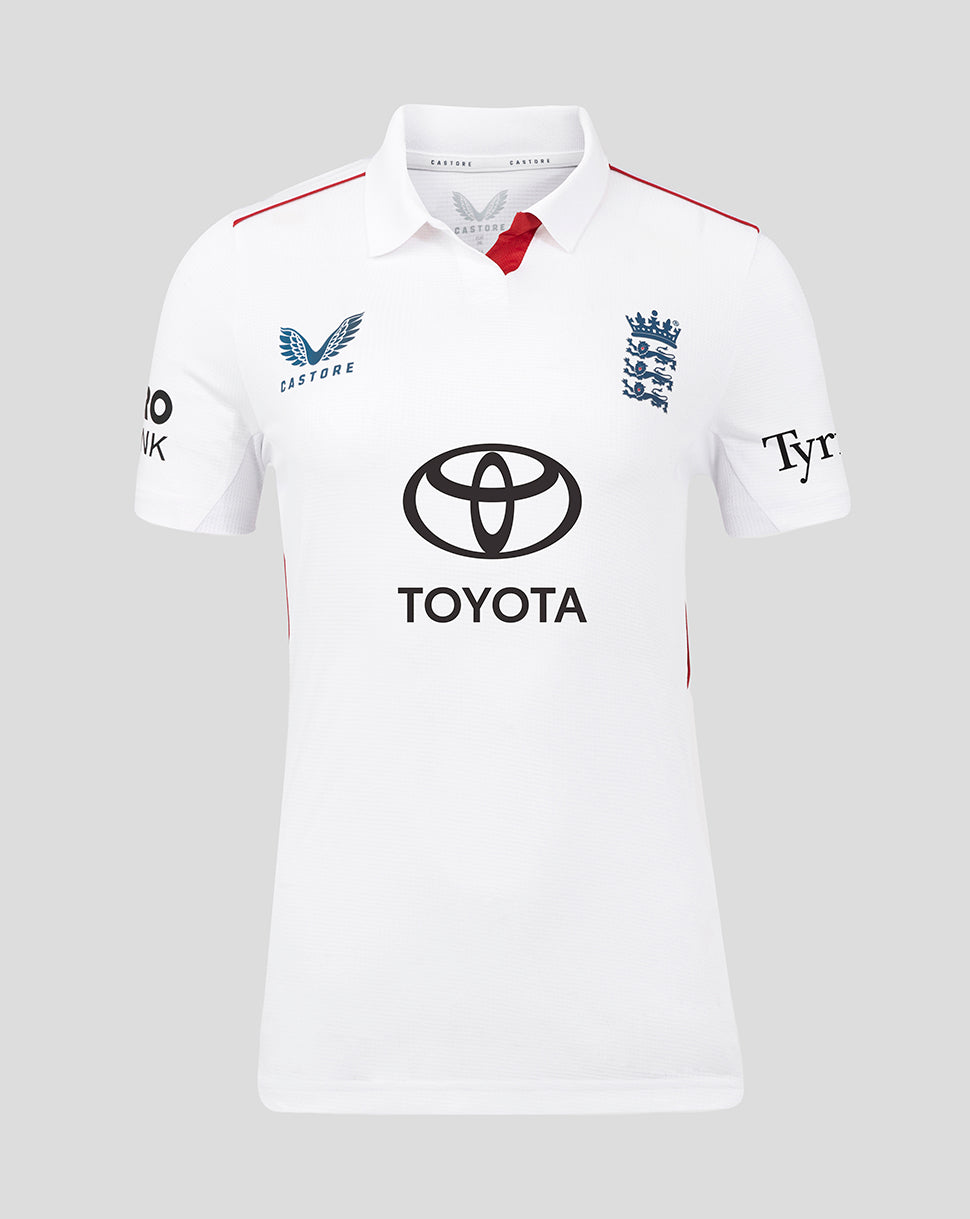 Womens 26/27 England Cricket Test Pro Short Sleeve Shirt - White