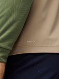 Close up of ProTek fabric showing water droplets on beige and green panels
