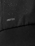 Close up of ProTek logo on black fabric with water droplets.