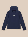 Back view of Midnight Navy Golf Pinnacle Performance Hoodie with hood up