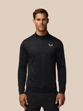 Man wearing black Golf Club Classic quarter zip top with all over print and subtle pattern