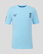 Front view of a light blue Junior Travel T shirt with Navy Three Lions crest on the chest and Castore branding.
