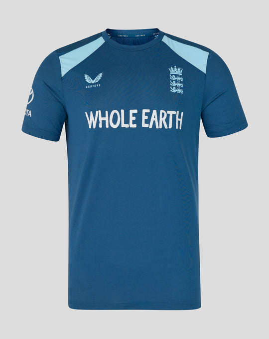 Blue short sleeve training T shirt with England crest and light shoulder panels for agile unrestricted movement