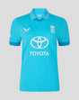 Front view of blue England Women's ODI shirt with crest on the chest and Toyota sponsor
