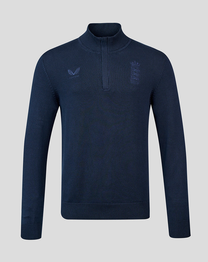 Unisex Embroidered  1/4 Zip Sweater - Navy