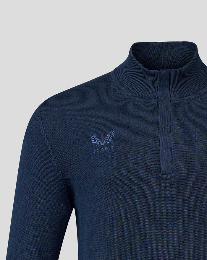 Unisex Embroidered  1/4 Zip Sweater - Navy