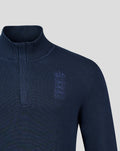 Unisex Embroidered  1/4 Zip Sweater - Navy
