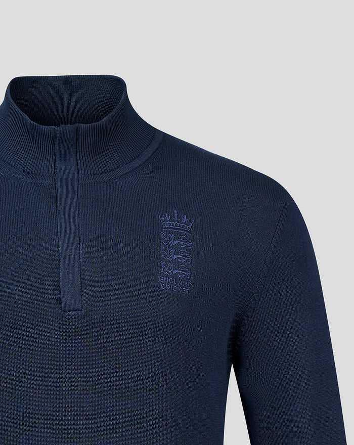 Unisex Embroidered  1/4 Zip Sweater - Navy