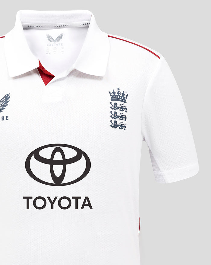 Junior 26/27 England Cricket Test Short Sleeve Shirt - White