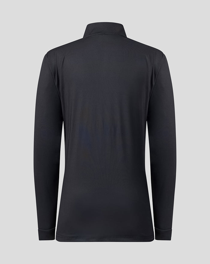 Back view of a plain black Welsh Fire 2026 performance quarter zip top with high collar