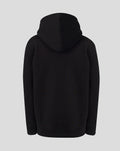 Back view of black Juniors Sunrisers Leeds hoodie with hood.