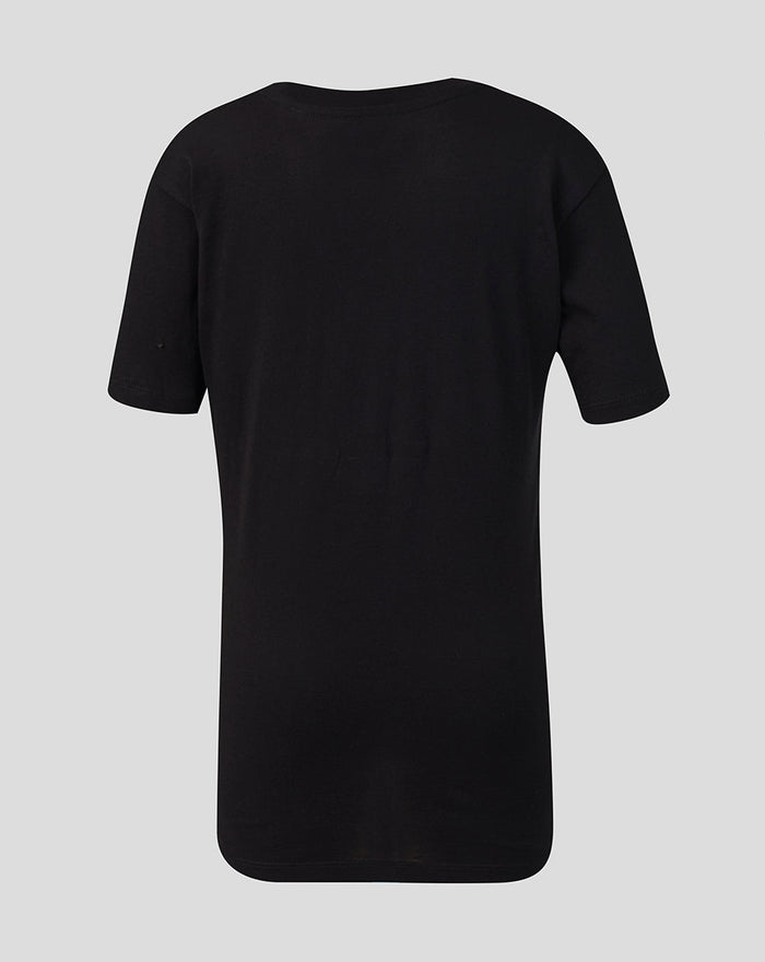 Back view of a plain black junior T shirt from the Sunrisers Leeds The Hundred collection