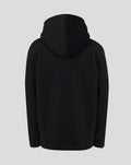 Back view of black Sunrisers Leeds hoodie with hood up