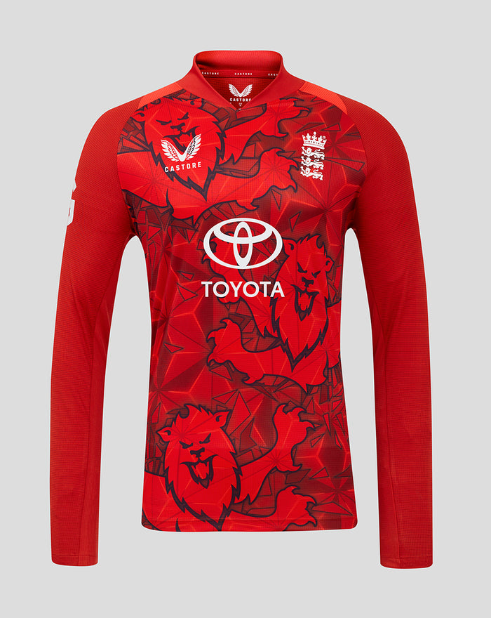 England red T20 Pro long sleeve cricket shirt with bold sublimation print and Three Lions crest