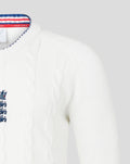 White England cricket test knitted sweater with cable knit pattern and crest on chest.