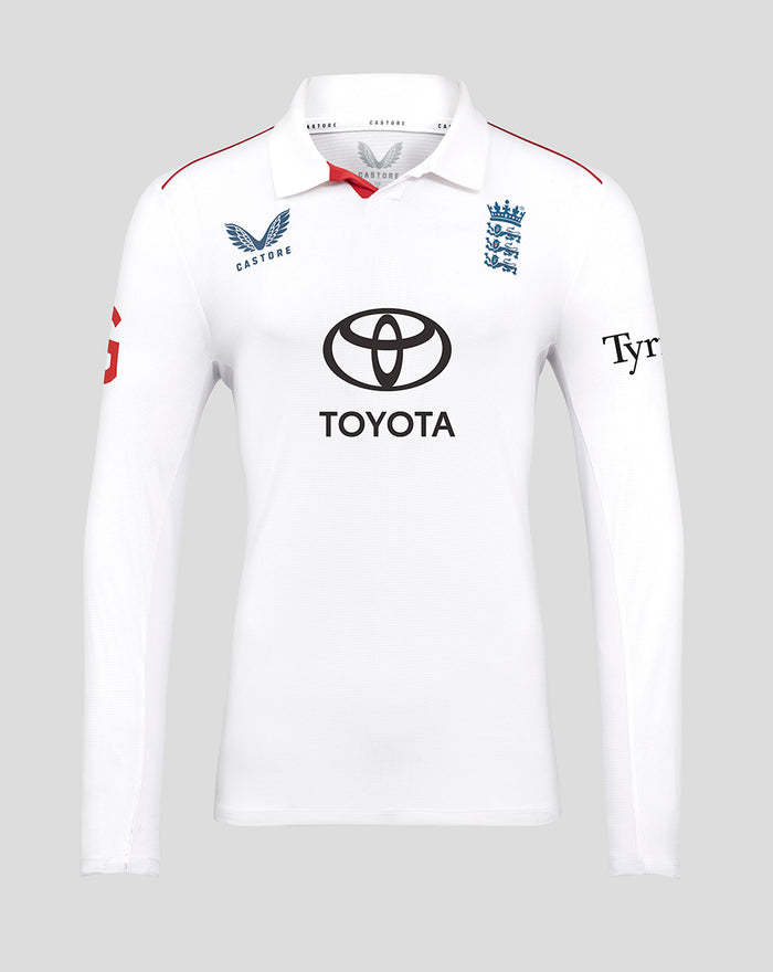 Mens 26/27 England Cricket Test Pro Long Sleeve Shirt - White