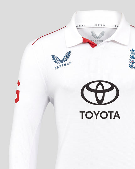 Mens 26/27 England Cricket Test Pro Long Sleeve Shirt - White