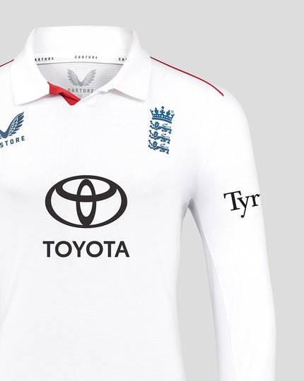 Mens 26/27 England Cricket Test Pro Long Sleeve Shirt - White