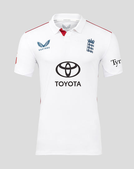 Mens 26/27 England Cricket Test Pro Short Sleeve Shirt - White