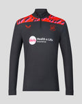 Front view of the Welsh Fire 2026 mens performance quarter zip top in dark color with red geometric shoulder panels, Vitality sponsor logo, and Welsh Fire crest.