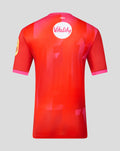 Back view of Welsh Fire jersey in red with Vitality logo and pink geometric pattern.