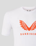 White Mens Sunrisers Leeds The Hundred Big Wings T Shirt with bold orange wing logo across front