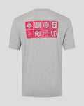 Grey The Hundred Junior All Team T-Shirt back view with a pink grid logo across the upper back
