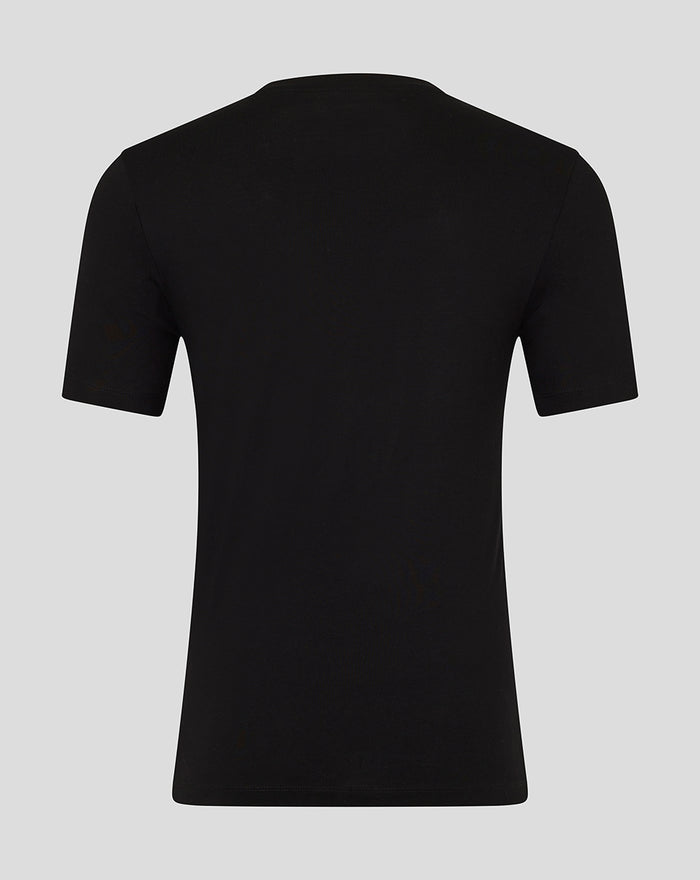 Back view of black The Hundred Junior T-Shirt with solid color fabric