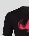 Close-up of the pink graphic on the black The Hundred Junior T-Shirt front