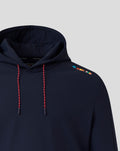 Navy Ashes Travel hoodie chest and hood with red speckled drawcords and interior Castore Paul Smith label
