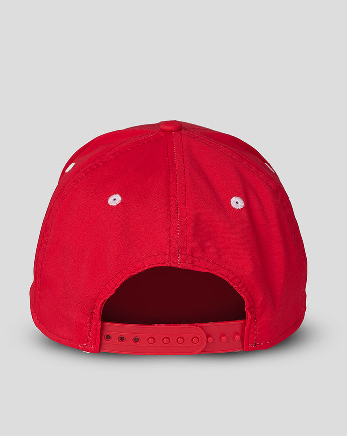 Back view of red Welsh Fire New Era 9Seventy cap with adjustable strap