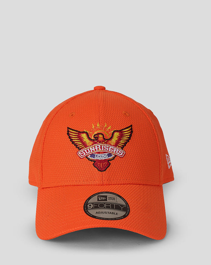 Bright orange New Era 9Forty cap with Sunrisers Leeds embroidered crest on the front